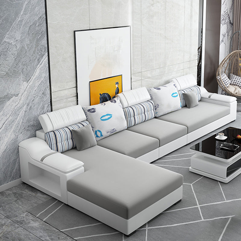 Light-grey Modern Sectional Stain-Resistant Faux leather Sectional