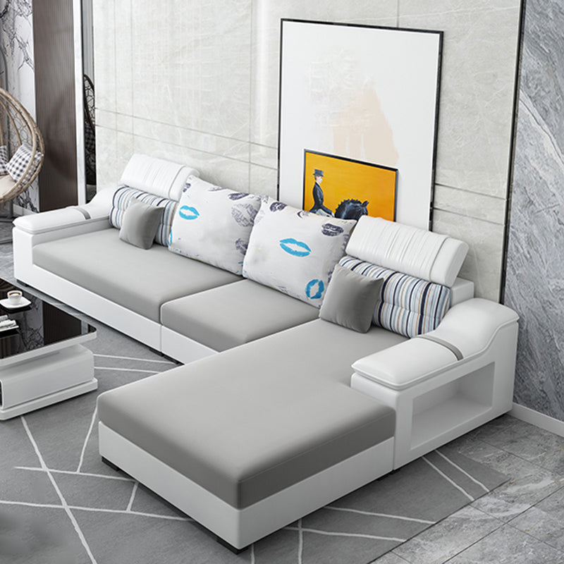 Light-grey Modern Sectional Stain-Resistant Faux leather Sectional