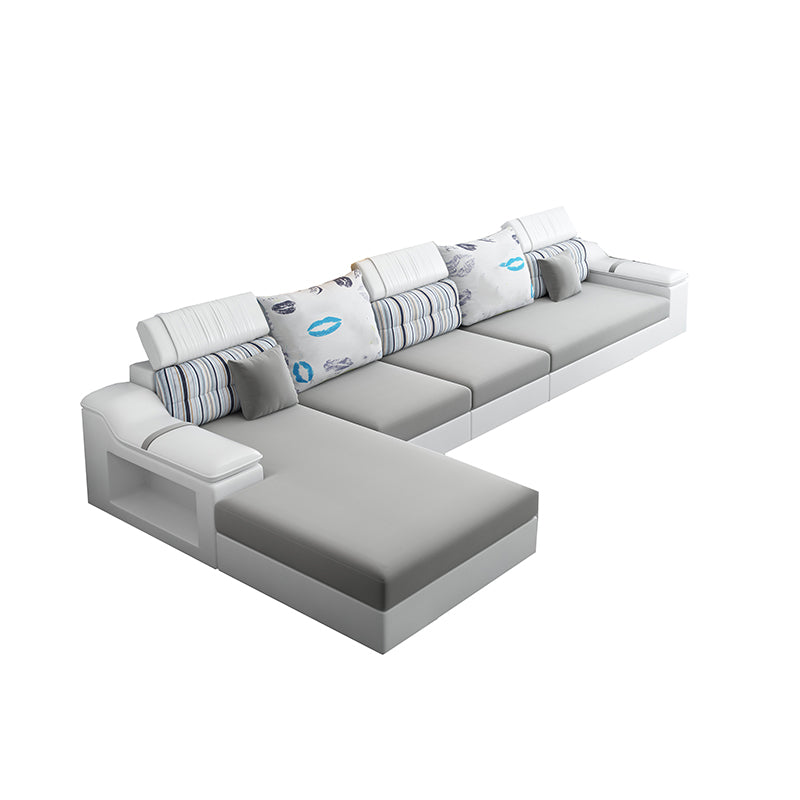 Light-grey Modern Sectional Stain-Resistant Faux leather Sectional
