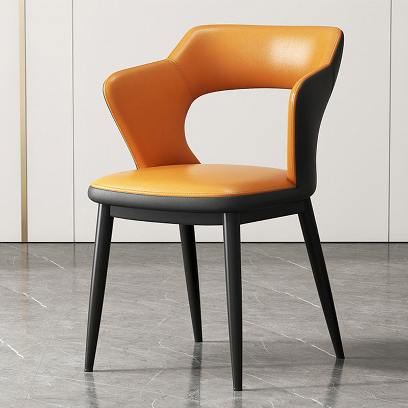 Mid-Century Modern Armless Side Chair Leather Basic Four Leg Side Chair for Bedroom