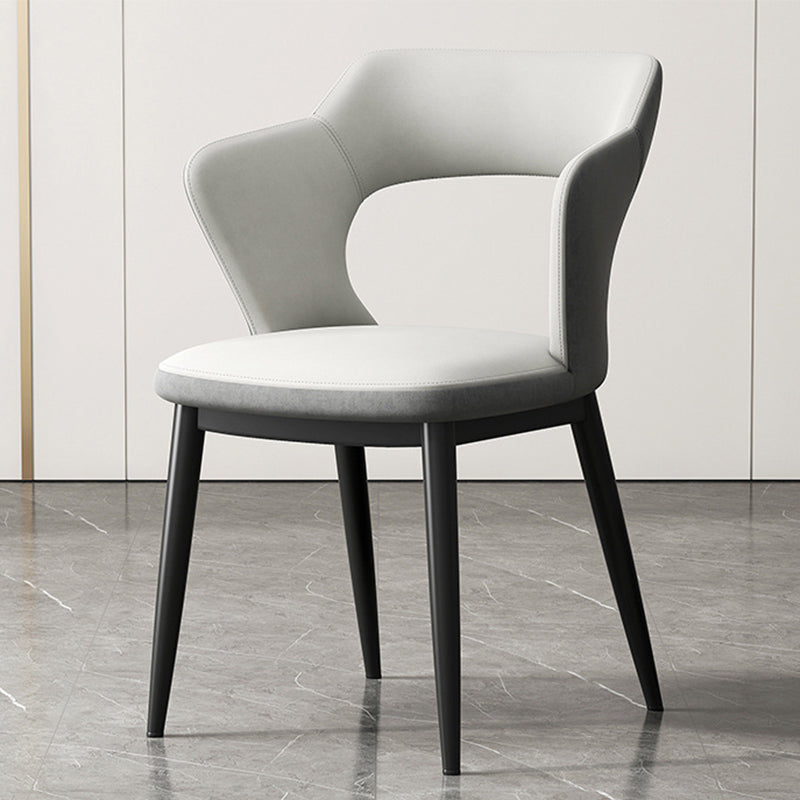 Mid-Century Modern Armless Side Chair Leather Basic Four Leg Side Chair for Bedroom