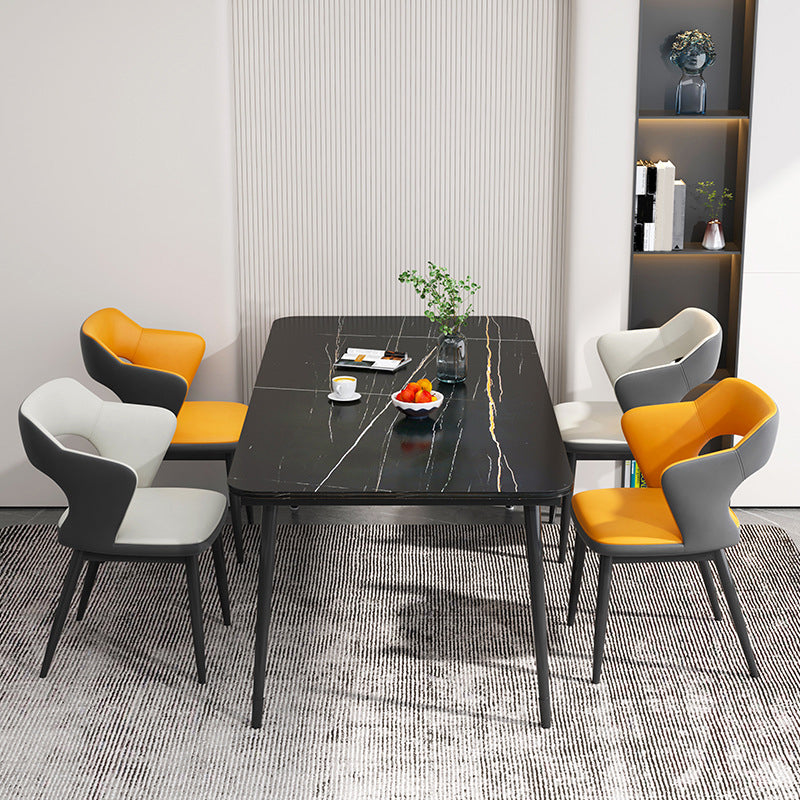 Mid-Century Modern Armless Side Chair Leather Basic Four Leg Side Chair for Bedroom