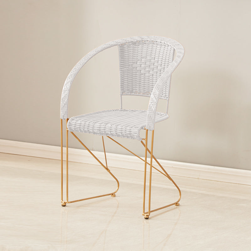 Mid-century Modern Style Wooden Armrest Woven Back Metal Arm Chair