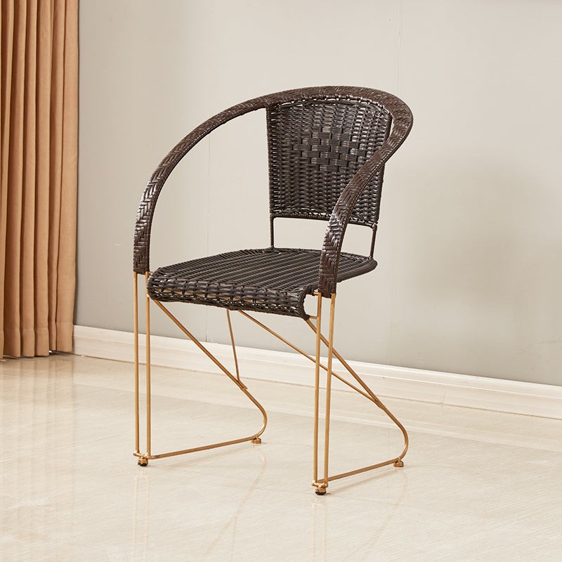 Mid-century Modern Style Wooden Armrest Woven Back Metal Arm Chair