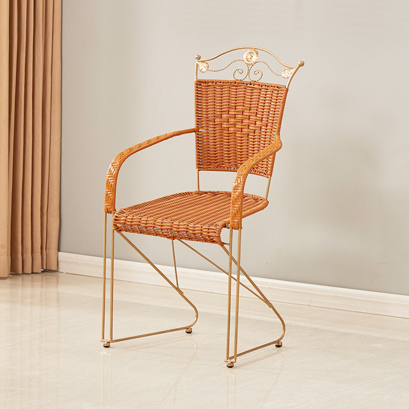 Mid-century Modern Style Wooden Armrest Woven Back Metal Arm Chair