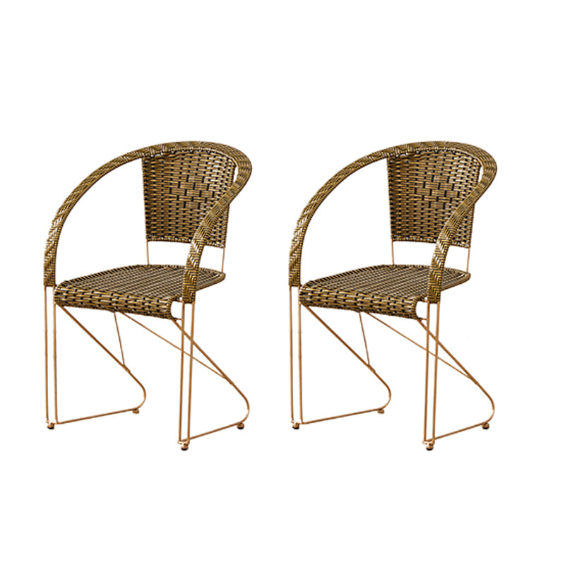 Mid-century Modern Style Wooden Armrest Woven Back Metal Arm Chair