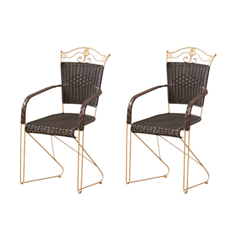 Mid-century Modern Style Wooden Armrest Woven Back Metal Arm Chair