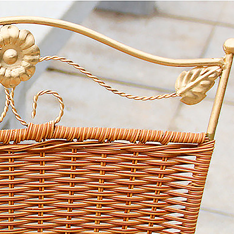 Mid-century Modern Style Wooden Armrest Woven Back Metal Arm Chair