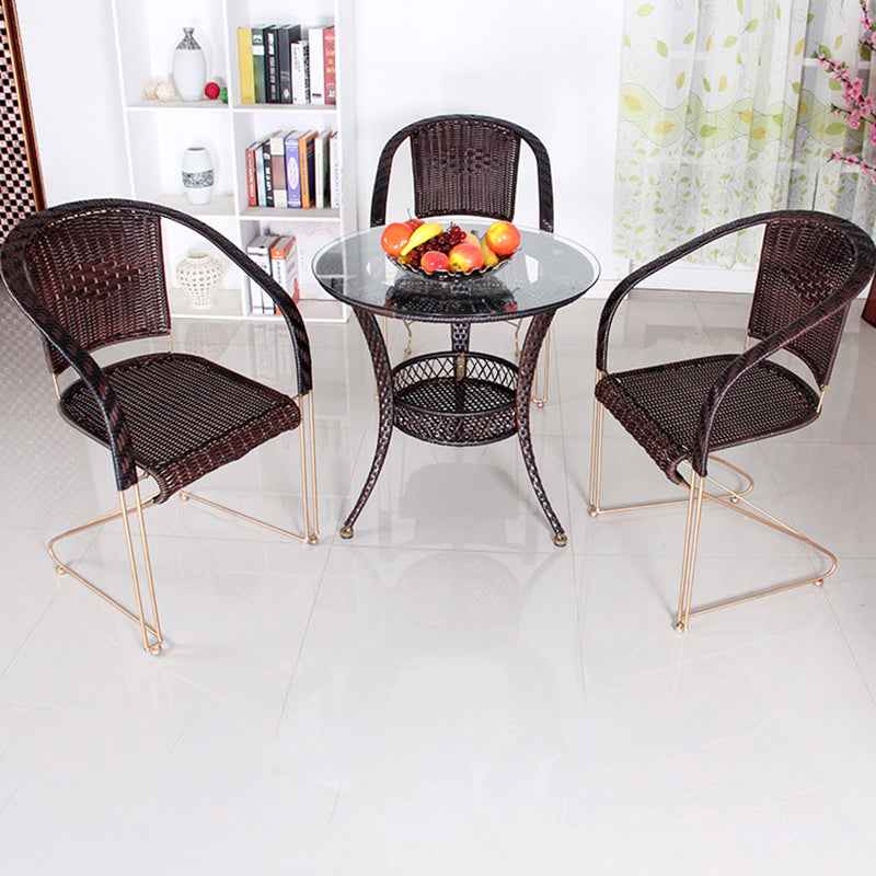 Mid-century Modern Style Wooden Armrest Woven Back Metal Arm Chair