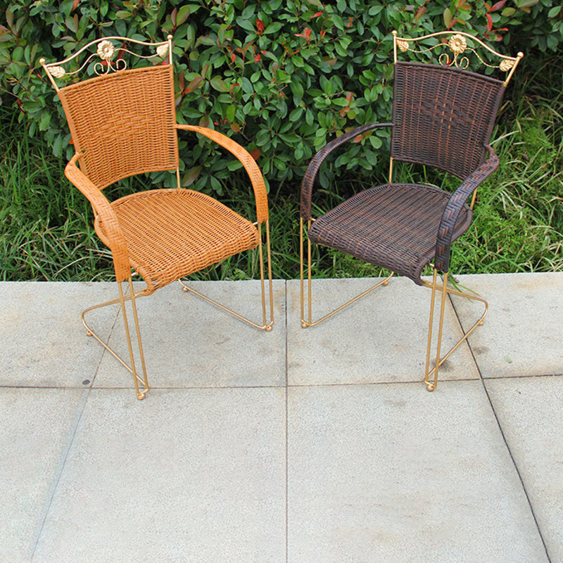 Mid-century Modern Style Wooden Armrest Woven Back Metal Arm Chair
