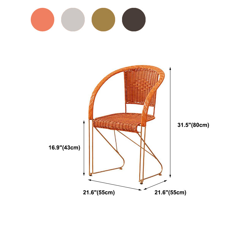 Mid-century Modern Style Wooden Armrest Woven Back Metal Arm Chair