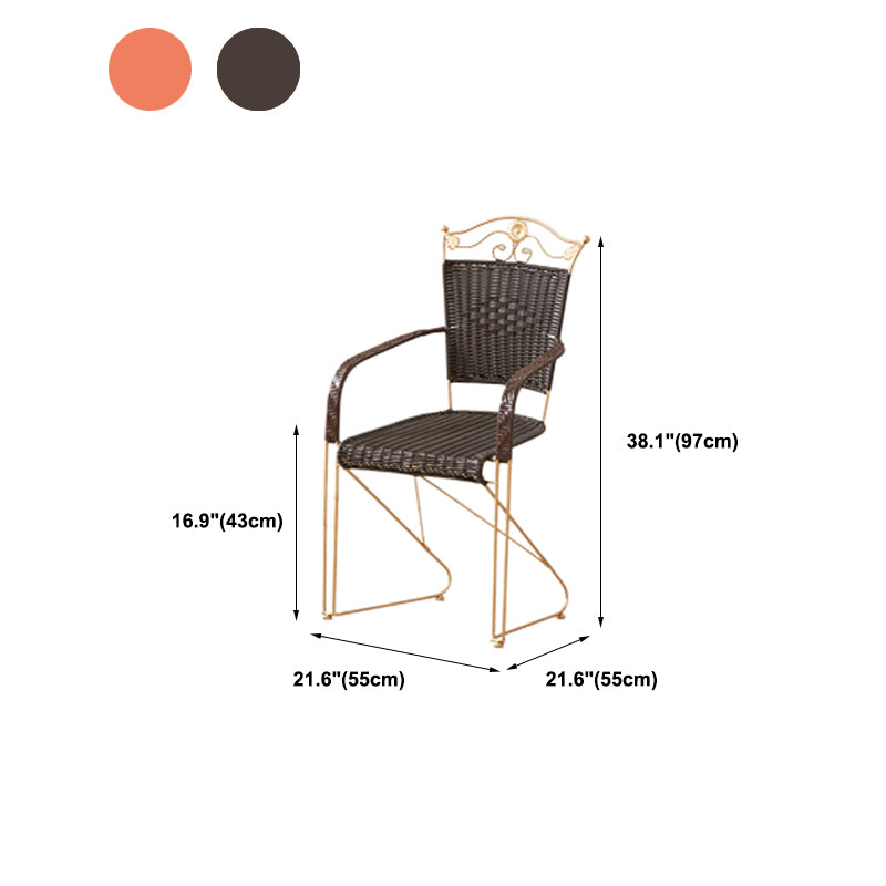 Mid-century Modern Style Wooden Armrest Woven Back Metal Arm Chair