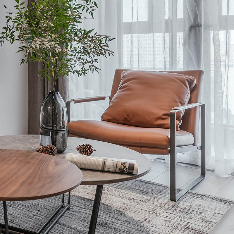 Mid-Century Modern Sled Arm Chair Faux Leather Accent Armchair for Living Room