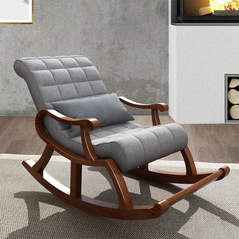 Mid-Century Modern Rocker Chair Rubberwood and Fabric Rocking Chair 26.4" x 59" x 35"