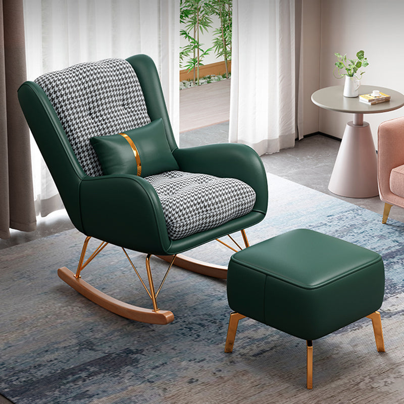 Leather Metal Rocker Chair Glam Rocking Accent Chair with Seat Cushion