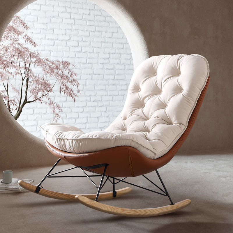 Glam Suede and Metal Rocker Chair Reclining with Padded Seat Rocking Chair for Living Room
