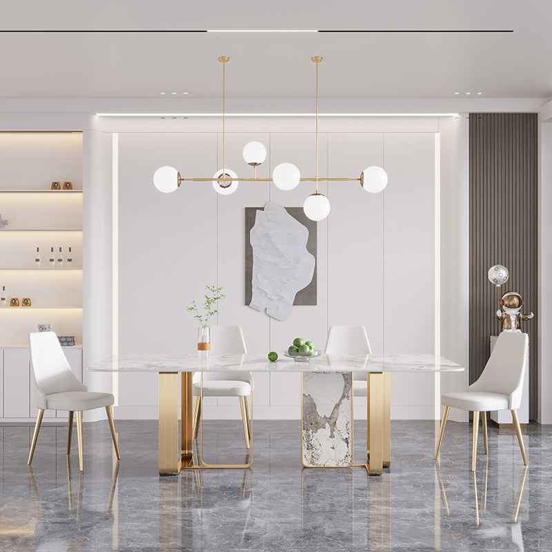 Luxury Sintered Stone Top Table Rectangle Table with Double Pedestal in Gold