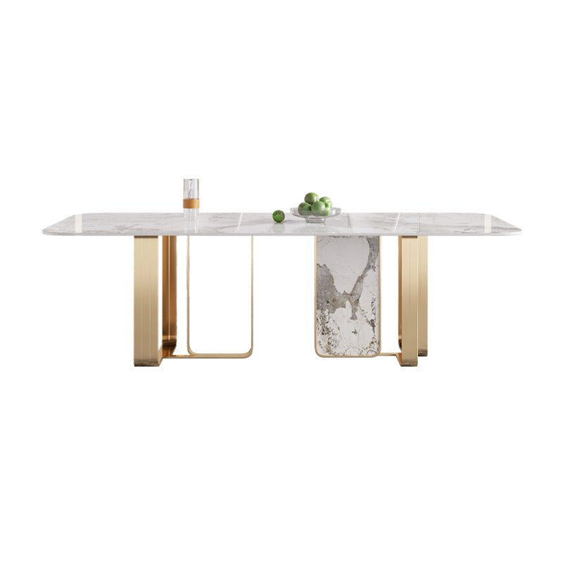 Luxury Sintered Stone Top Table Rectangle Table with Double Pedestal in Gold
