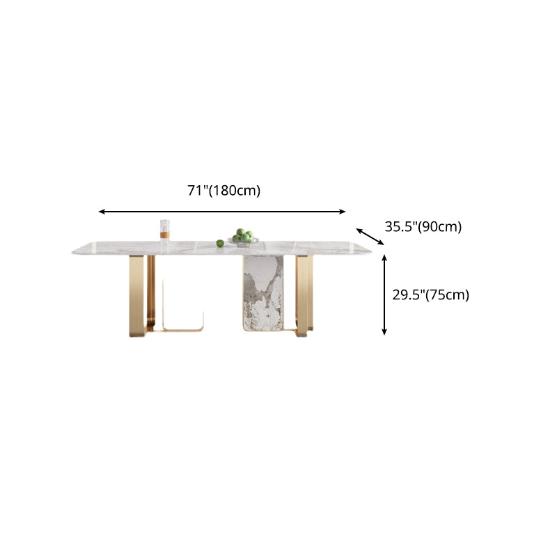 Luxury Sintered Stone Top Table Rectangle Table with Double Pedestal in Gold