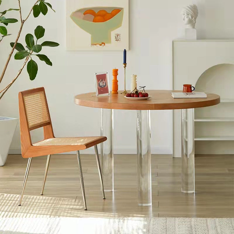 Round Dining Table Modern Wood Color Fixed Table of Solid Wood