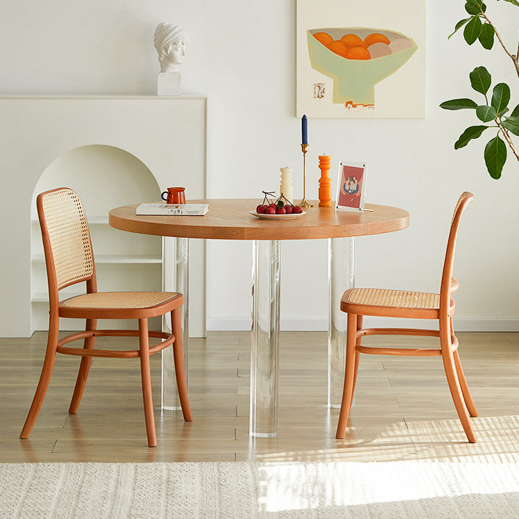 Round Dining Table Modern Wood Color Fixed Table of Solid Wood