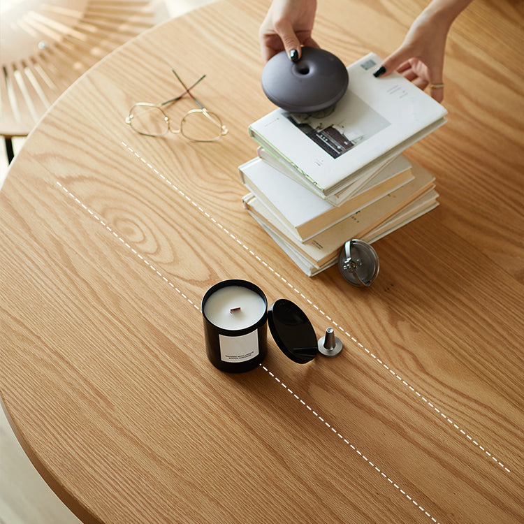 Round Dining Table Modern Wood Color Fixed Table of Solid Wood