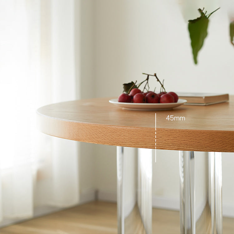 Round Dining Table Modern Wood Color Fixed Table of Solid Wood
