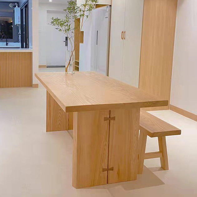 Ash Wood Rectangle Dining Table Contemporary Natural Double Pedestal Table
