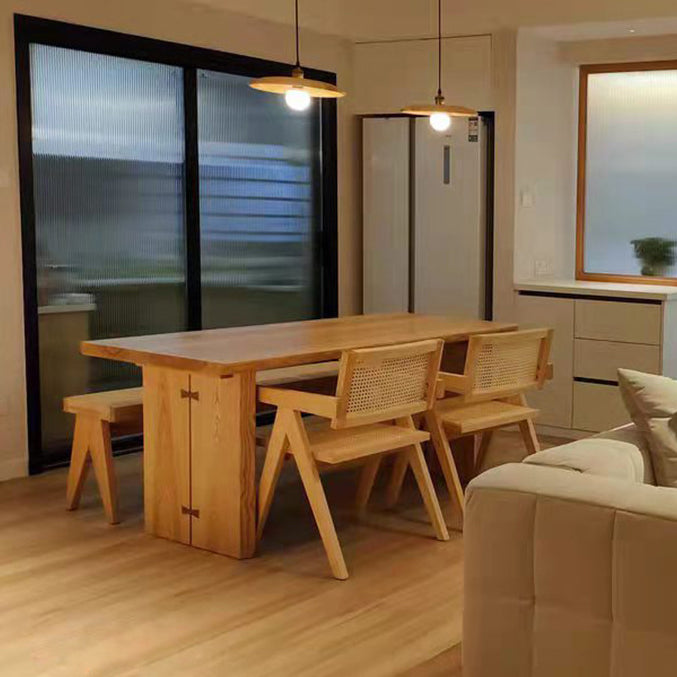 Ash Wood Rectangle Dining Table Contemporary Natural Double Pedestal Table