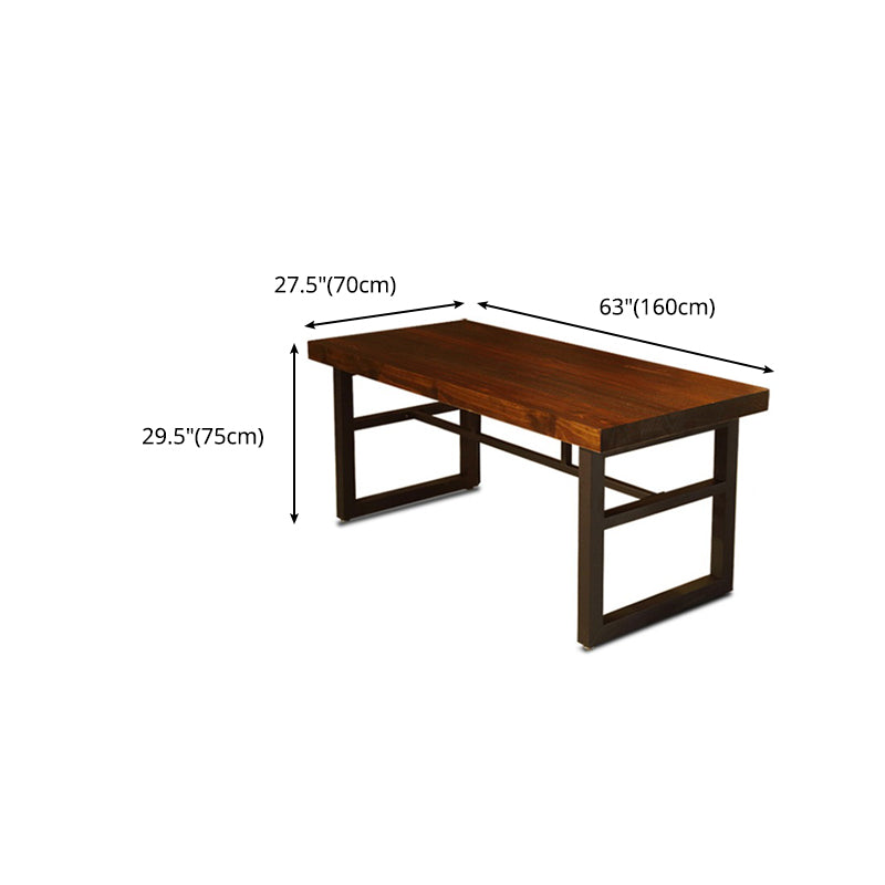 Industrial Dining Table Brown Solid Wood Dining Table with Trestle Base