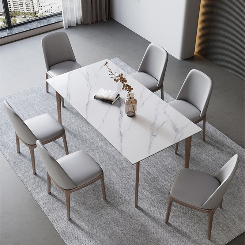 Medieval Modern Sintered Stone Table for Restaurant Rectangle Table with 4 Wood Legs