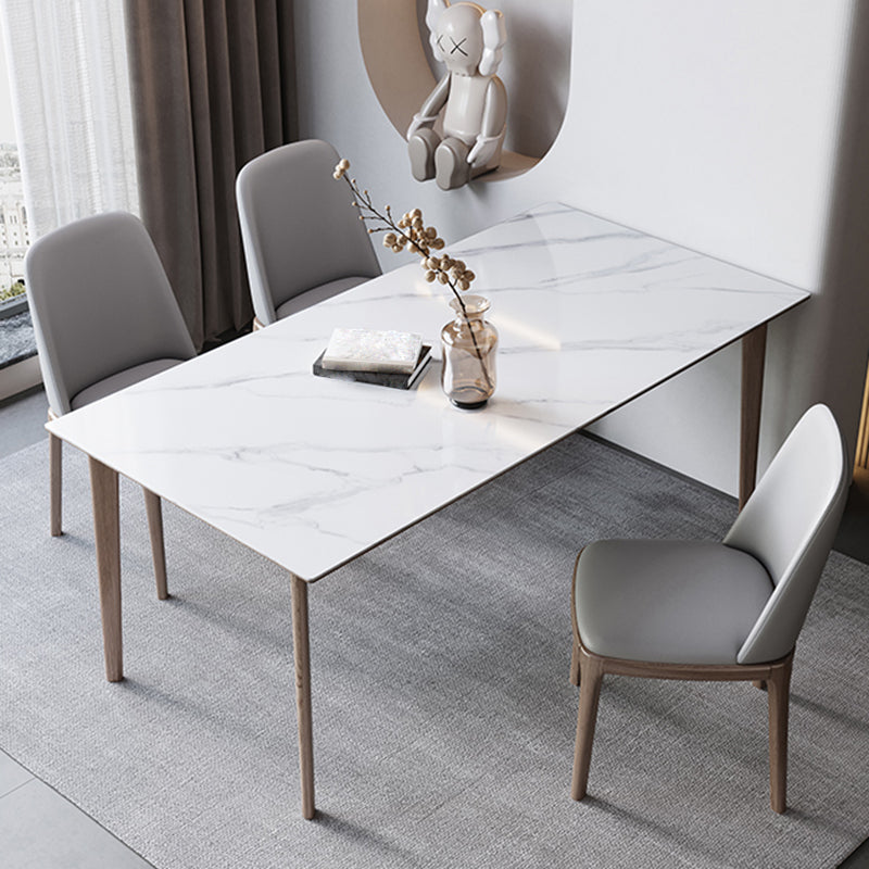 Medieval Modern Sintered Stone Table for Restaurant Rectangle Table with 4 Wood Legs