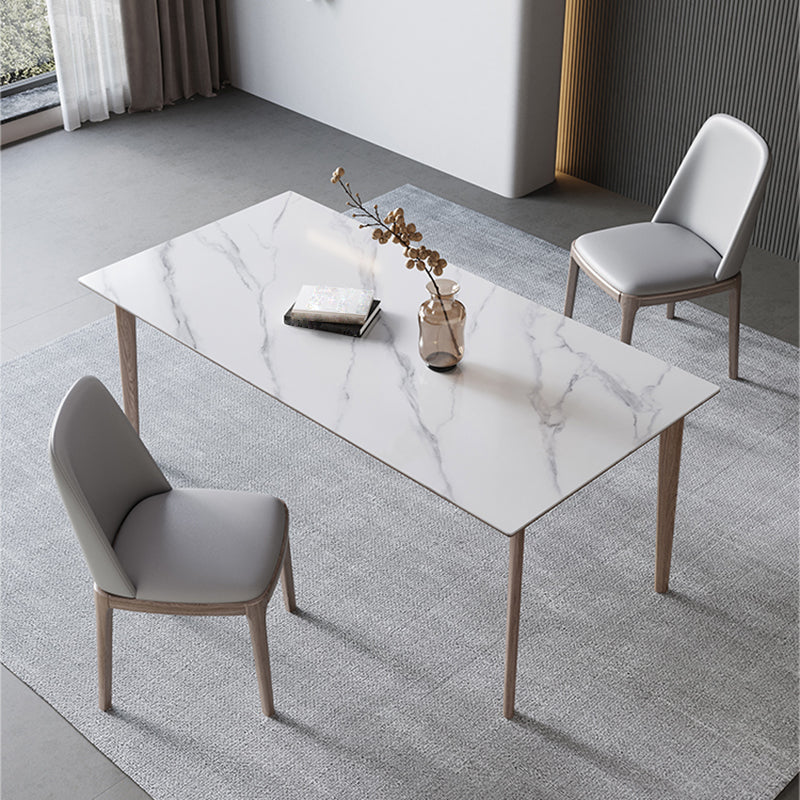 Medieval Modern Sintered Stone Table for Restaurant Rectangle Table with 4 Wood Legs