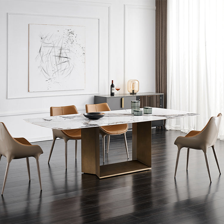 Rectangle Table Industrial Sintered Stone Top Dining Table with Single Pedestal Base