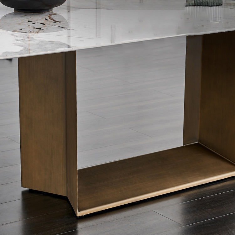 Rectangle Table Industrial Sintered Stone Top Dining Table with Single Pedestal Base