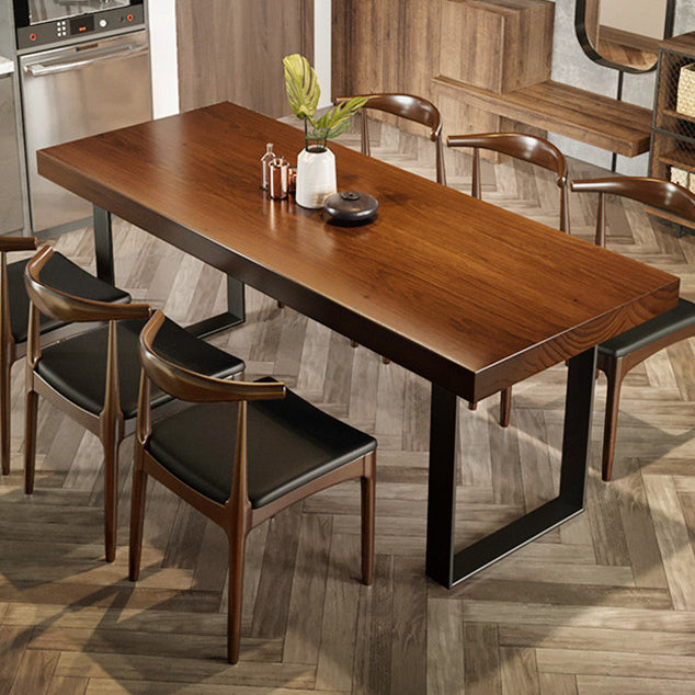 Industrial Dining Table with Sled Base Rectangle Wood Dining Table in Brown