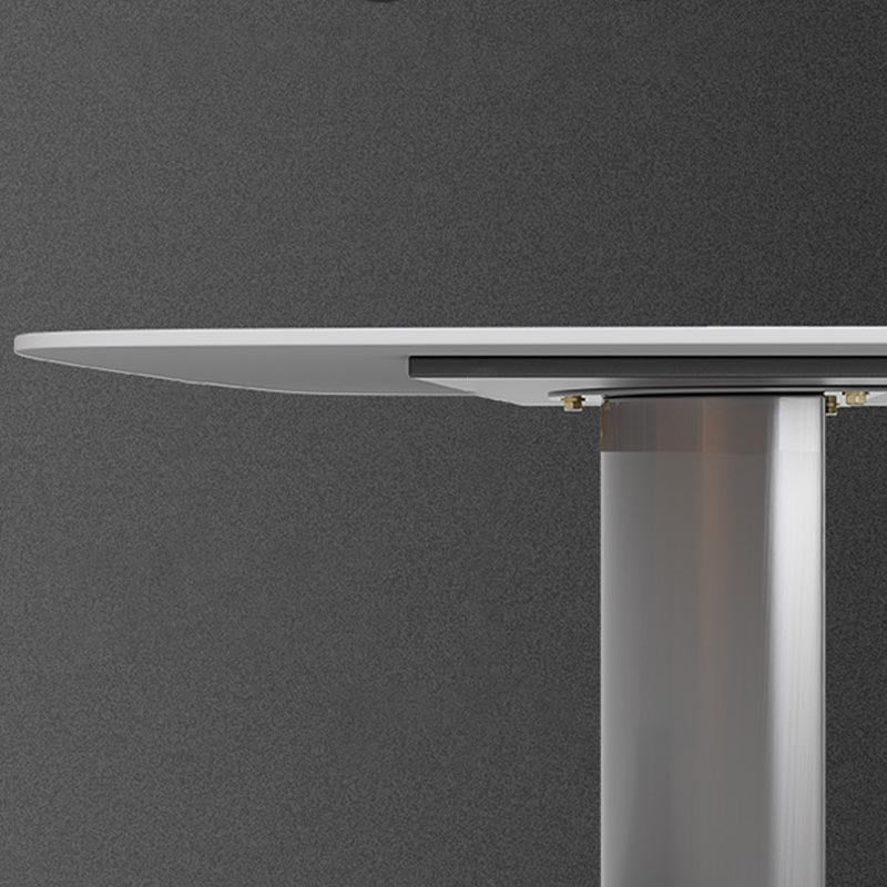 Sintered Stone Top Dining Table Modern Rectangle Stainless Steel Double Pedestal Table