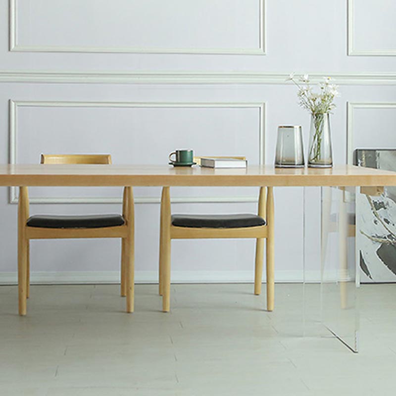 Natural Dining Table Rectangle Contemporary Style Solid Wood Dinner Table