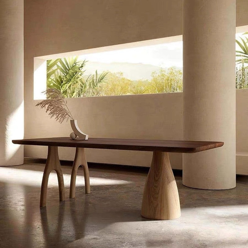 Brown Dining Table Rectangle Contemporary Style Solid Wood Dinner Table