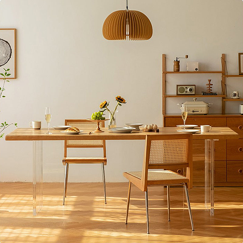 Solid Wood and Acrylic Dinner Table Modern Rectangle Fixed Dining Room Table