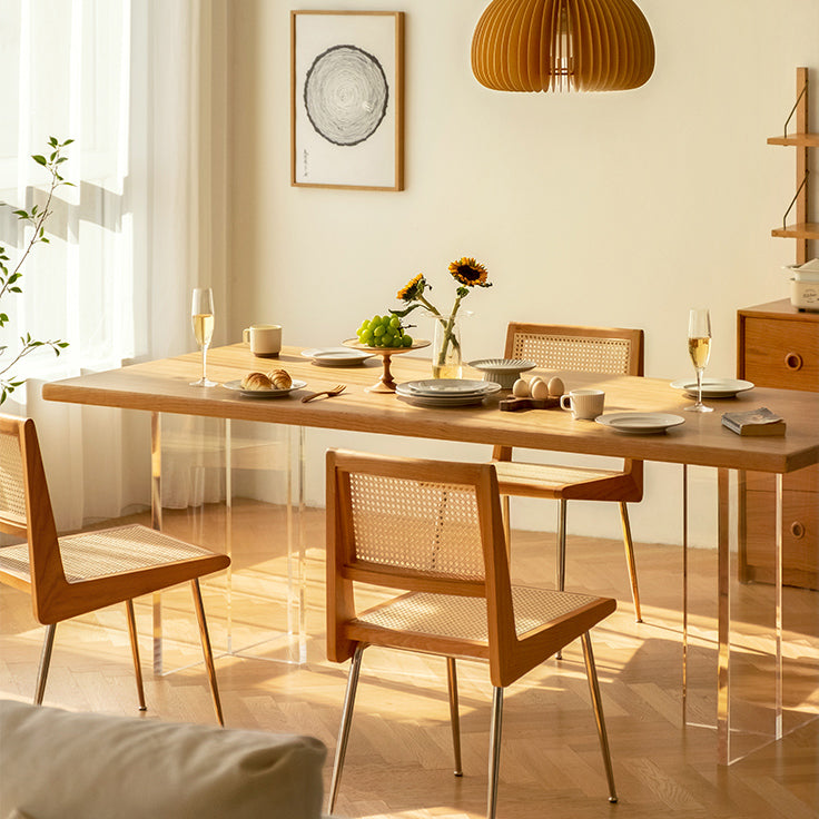 Solid Wood and Acrylic Dinner Table Modern Rectangle Fixed Dining Room Table