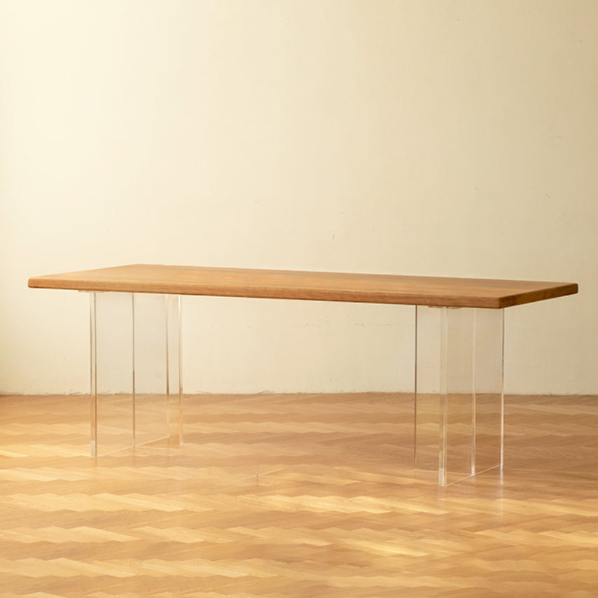 Solid Wood and Acrylic Dinner Table Modern Rectangle Fixed Dining Room Table