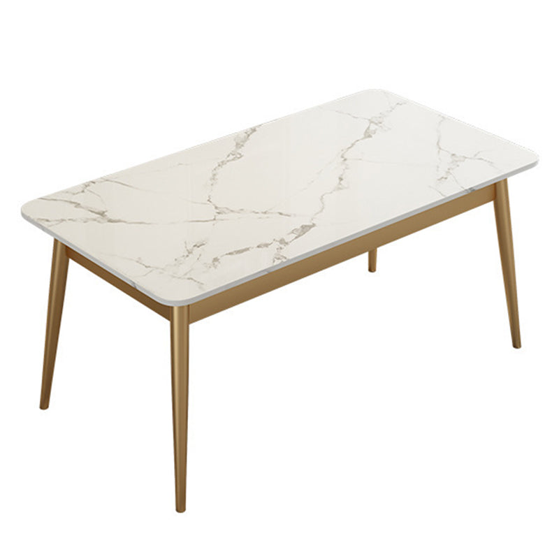 Modern Rectangle Dining Table Sintered Stone Top 4 Iron Legs Dining Room Table