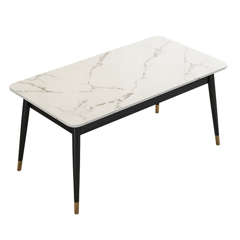 Modern Rectangle Dining Table Sintered Stone Top 4 Iron Legs Dining Room Table
