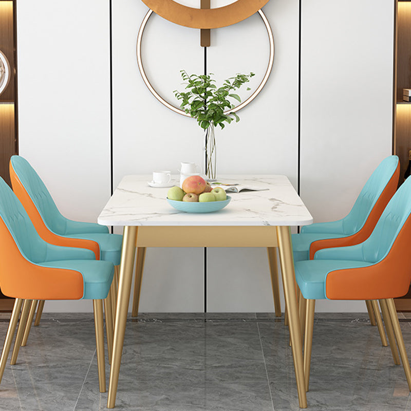 Modern Rectangle Dining Table Sintered Stone Top 4 Iron Legs Dining Room Table