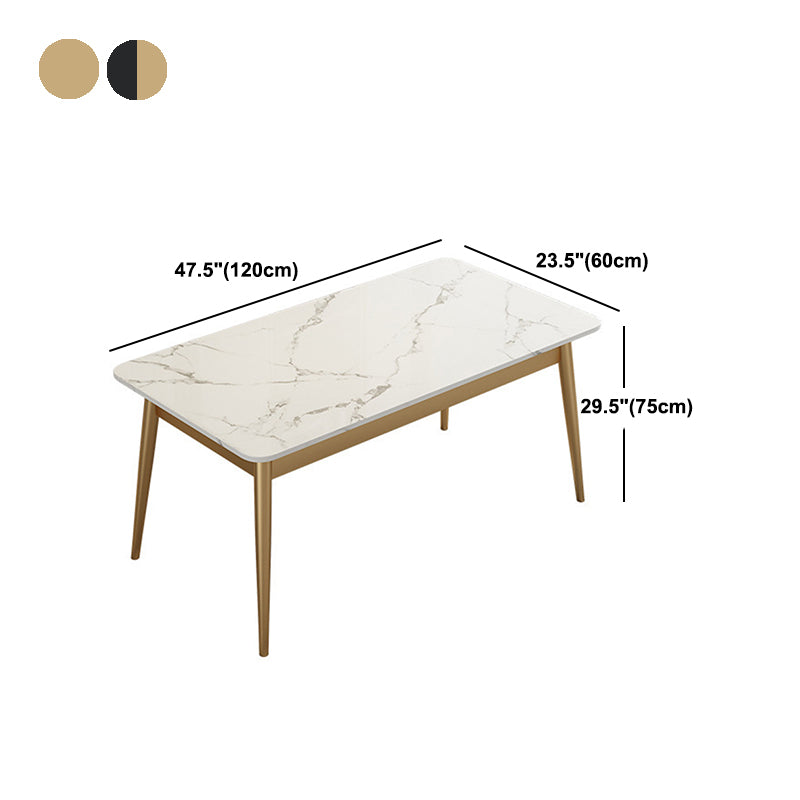 Modern Rectangle Dining Table Sintered Stone Top 4 Iron Legs Dining Room Table