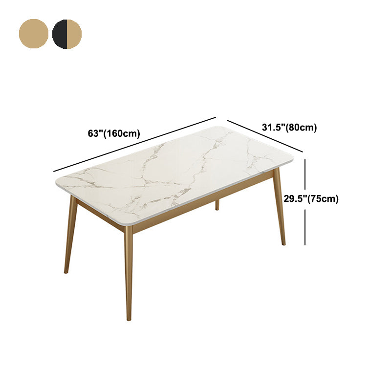 Modern Rectangle Dining Table Sintered Stone Top 4 Iron Legs Dining Room Table