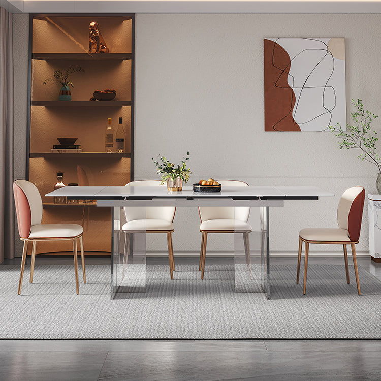 Industrial Sintered Stone Dining Table Rectangle Table with Acrylic Double Pedestal