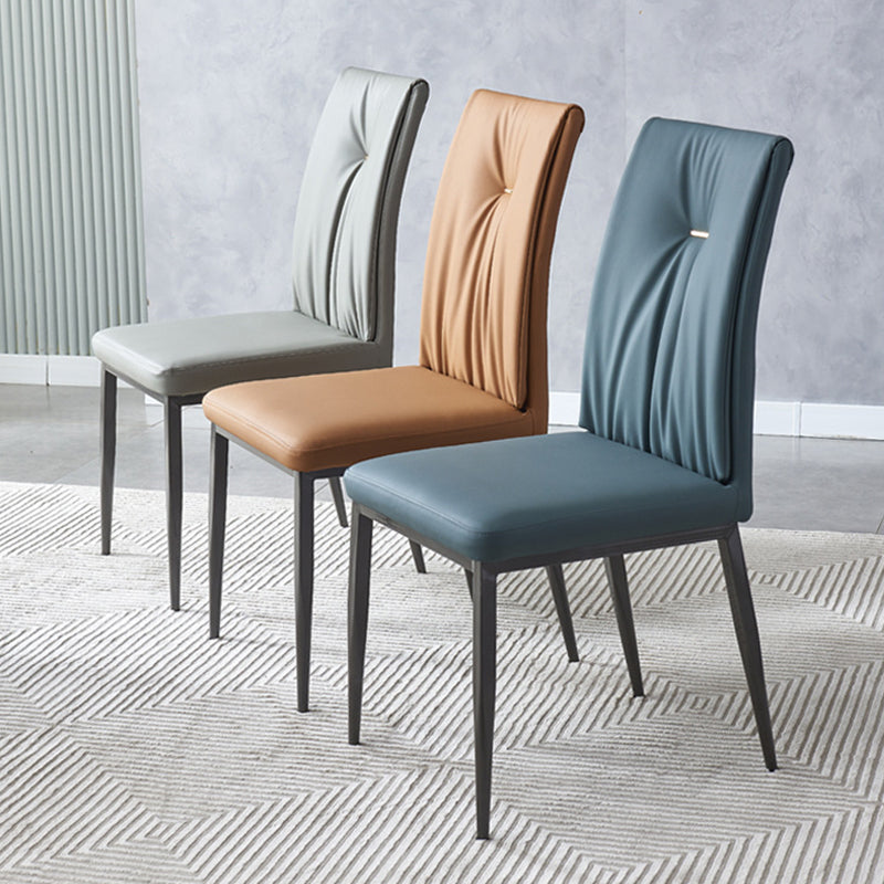 Modern Restaurant Solid Back Chair Matte Finish Leather Dining Chair