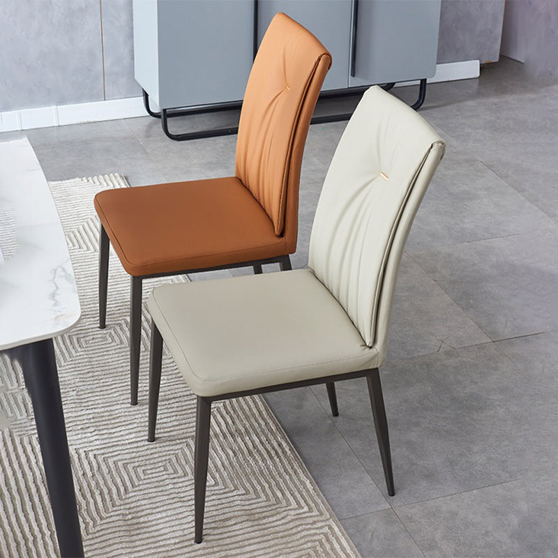 Modern Restaurant Solid Back Chair Matte Finish Leather Dining Chair